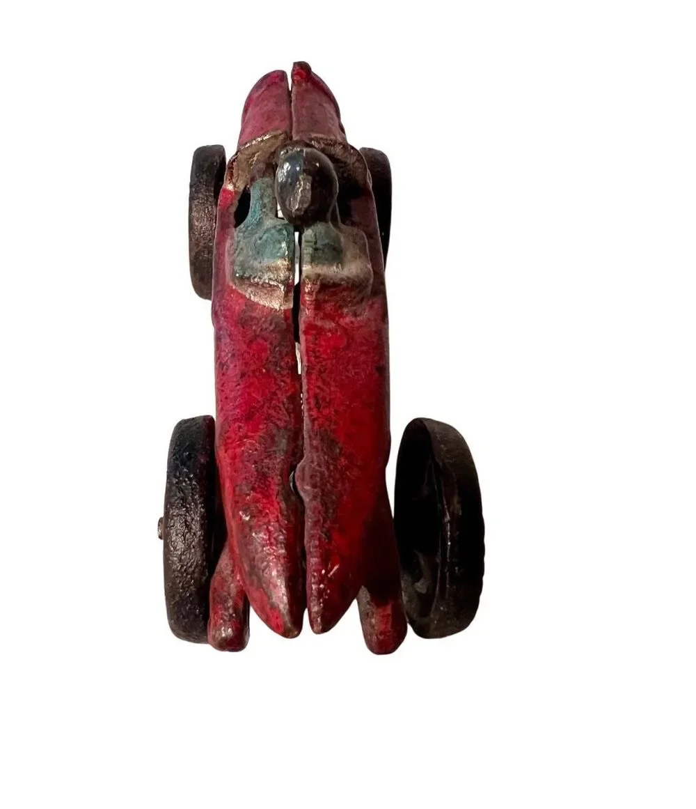 Antique AC Williams Race Car 1920’s Cast Iron Boat Tail Red Racer Race Car EC